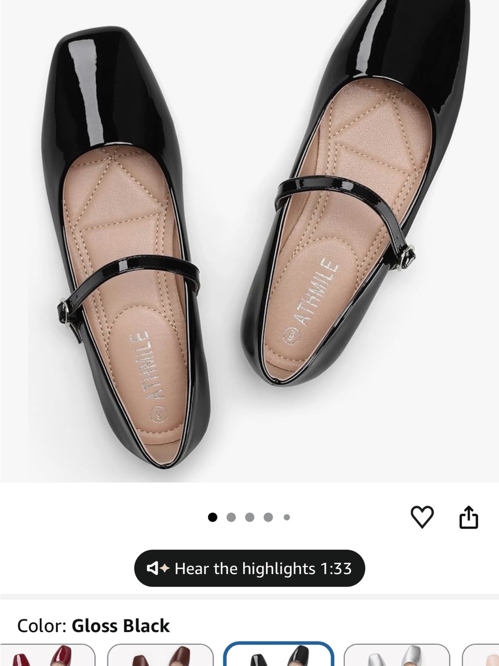 NWOT Athmïle Gloss Black Patent Mary Jane Flats Size 7